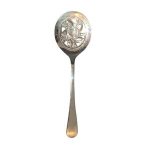 Vintage Sheffield England Slotted Silver Plate Acorn Design Serving Spoon